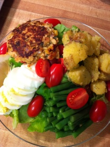 Salmon Cake Salad Nicoise (A Seat at the Table)